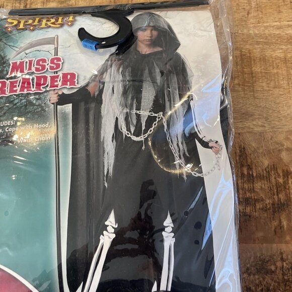 Girls Size Medium 12-14 Miss Reaper Tween Halloween Costume Dress Cape Chain - Picture 11 of 12